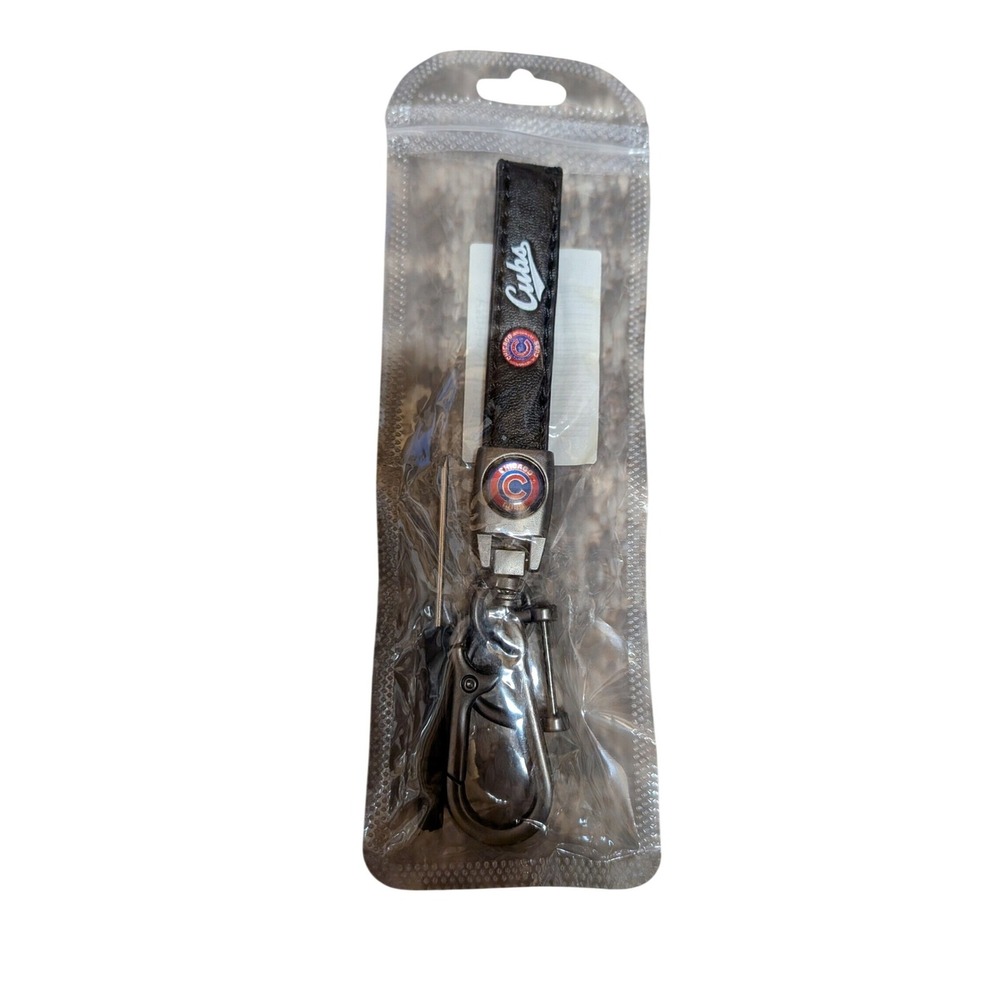 Chicago Cubs MLB Keychain Faux Leather Strap Gunmetal Lobster Clasp New